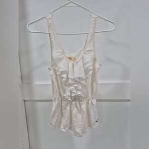 Vintage Y2K 2000s Hollister White Ruffle Tiered Milkmaid Shirt Blouse Top Small